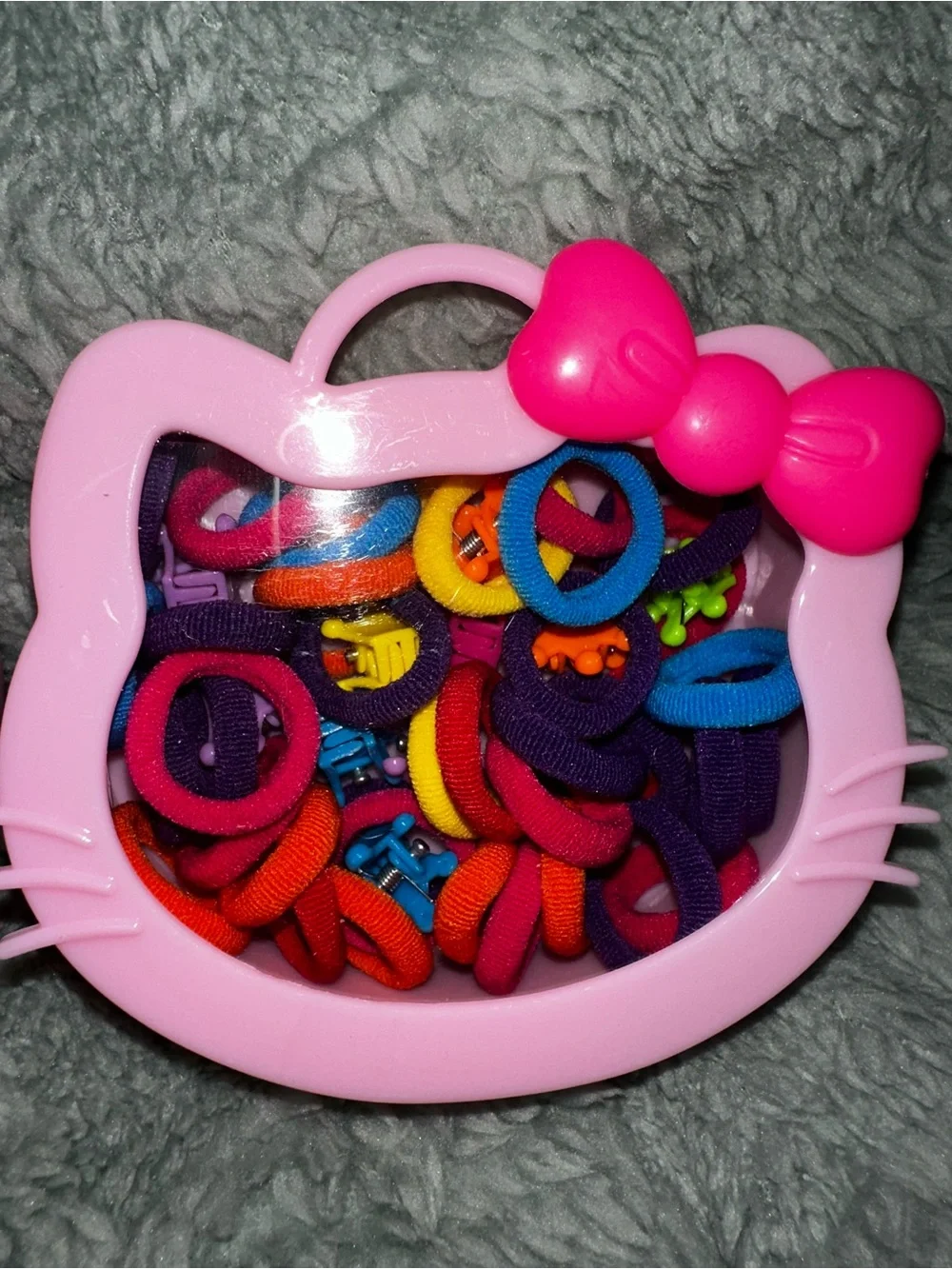 Kids Pink Bow Hair Tie Set with Multicolor Elastics